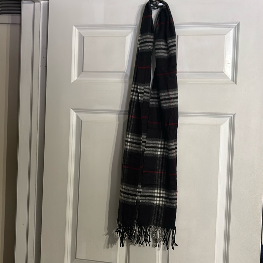 Unisex Black & White/Red Check / Plaid Scarf